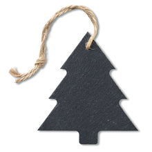 Load image into Gallery viewer, Slate Christmas tree ornament with a string on a white background
